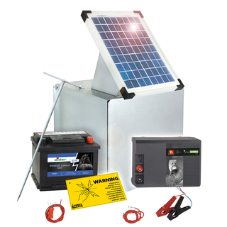 12Volt Weidezaungerät mit 10Watt Solar, 50Ah Akku & Metall Transportbox