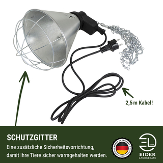 Aufzucht Wärmelampe mit Schutzkorb, inkl. Infrarot oder Weißlichtlampe - Made in Germany